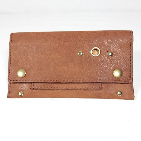 Tobacco ring in smooth goat leather, tan color