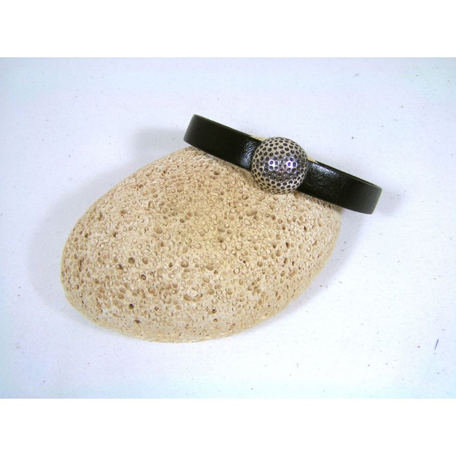 Cowhide leather bracelet black magnetic clasp golf ball