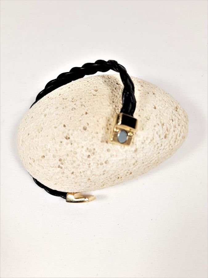 Braided leather bracelet black cowhide gold magnetic clasp