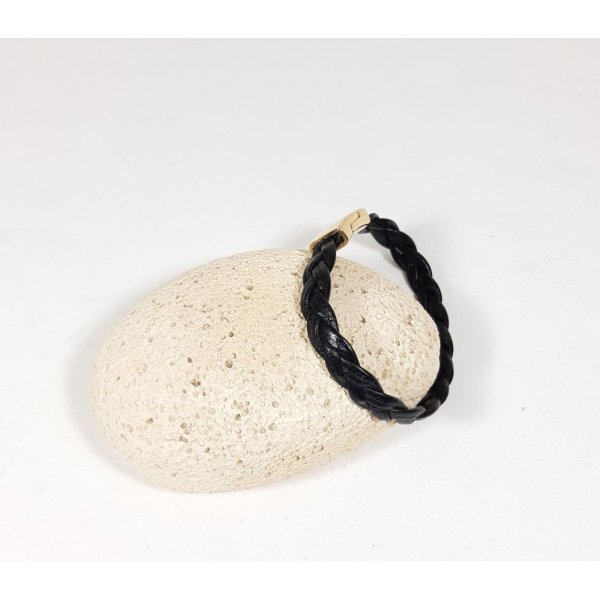 Braided leather bracelet black cowhide gold magnetic clasp