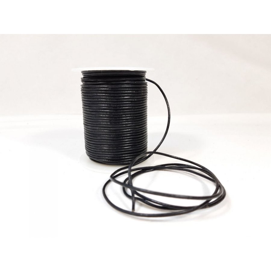 Spool of 50m round leather cord diameter 2mm black color
