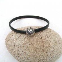 Black cowhide leather bracelet with magnetic clasp soccer.