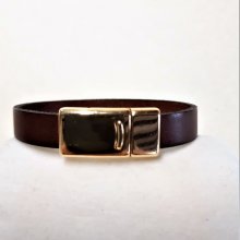 Brown cowhide leather bracelet with magnetic clasp