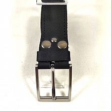 Ceinture pour Elle, en cuir noir et boucle nickel&eacute;e.