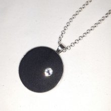 Brass and black leather pendant, swaroski crystal