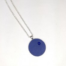 Pendant brass and blue leather, cabochon natural stone lapis lazuli.