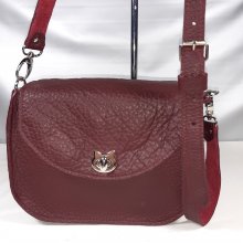 Sac bandoulière fermoir chat, coloris bordeaux